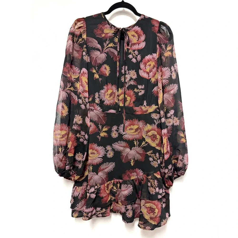 NWT TED BAKER Piara Ruffle Asymmetric Mini Dress - Floral Long-Sleeve Flouncy - Picture 2 of 8